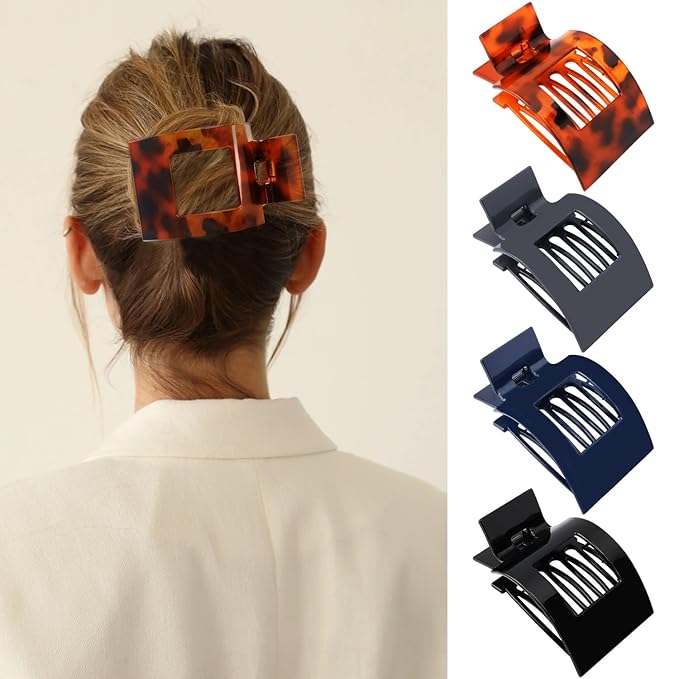 Velscrun Flat Hair Clips for Women Girls, Bright Navy Blue Lay Flat Claw Clips, Strong Hold Large Hair Clip for Thick Hair, French Duck Billed Hair Jaw Claw Clip, Non Slip Grip for Daily Styling