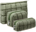 3 Pcs Puffy Makeup Bag Quilted Cosmetic Pouch for Women Cute Checkered Travel Toiletry Bag Puffer Makeup Organizer Purse Pouch Preppy Pencil Case with Zipper(Green)