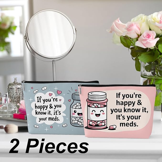 2 Pcs Medicine Makeup Bag, Large Capacity Travel Makeup Case Cosmetic Bags for Women, Portable Pouch Purse Travel Essentials Toiletries Accessories, Christmas Birthday Gifts for Women-2