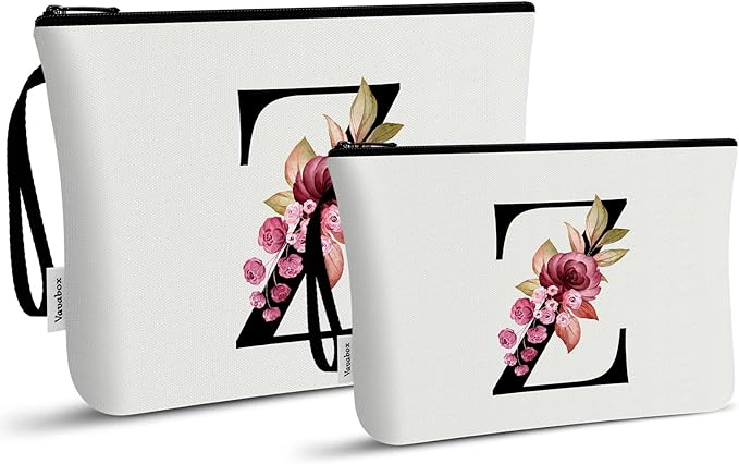 Vavabox A-Z Personalized Makeup Bag, Birthday Gifts for Women Mom, Gifts for Best Friend, Bride Bridesmaid Cosmetic bag (Z, 03-White Set)