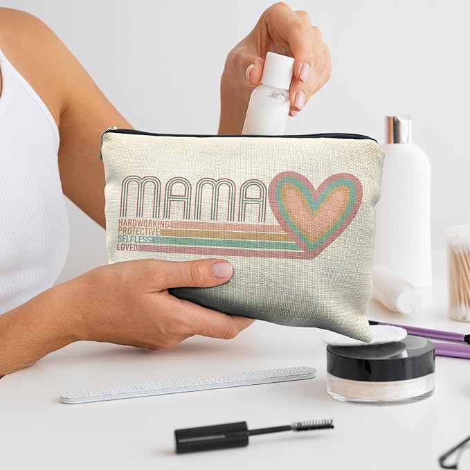 Mama Makeup Bag, Mom Gifts Cosmetic Bags for Women, Mama Makeup Zipper Pouch, Mama Mom Gifts from Daughters Sons, Mother's Day Gifts for Mom