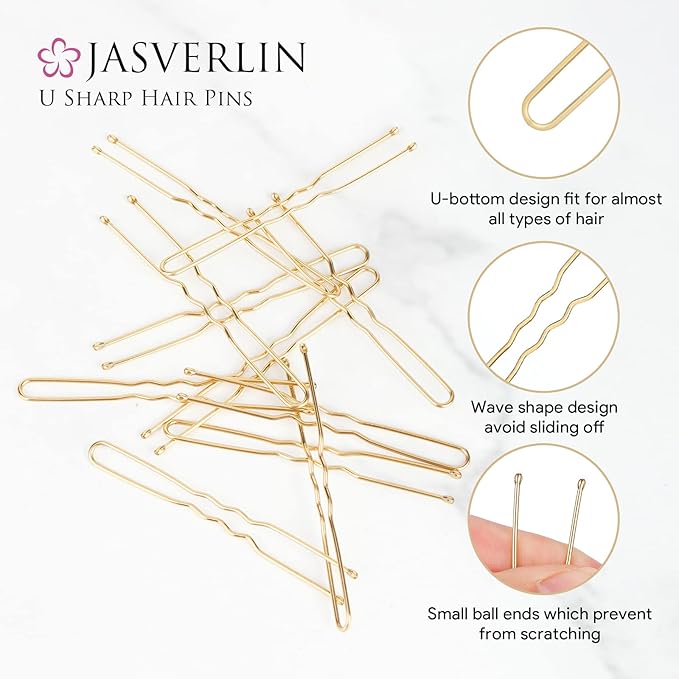 U Shaped Hair Pins Blonde, 2.4 Inch Women Buns Bobby Pins, Gold Long Bun Hairpins for Girls Thick Curly Wig Hair Styling Accessories Ballet 100 Pcs