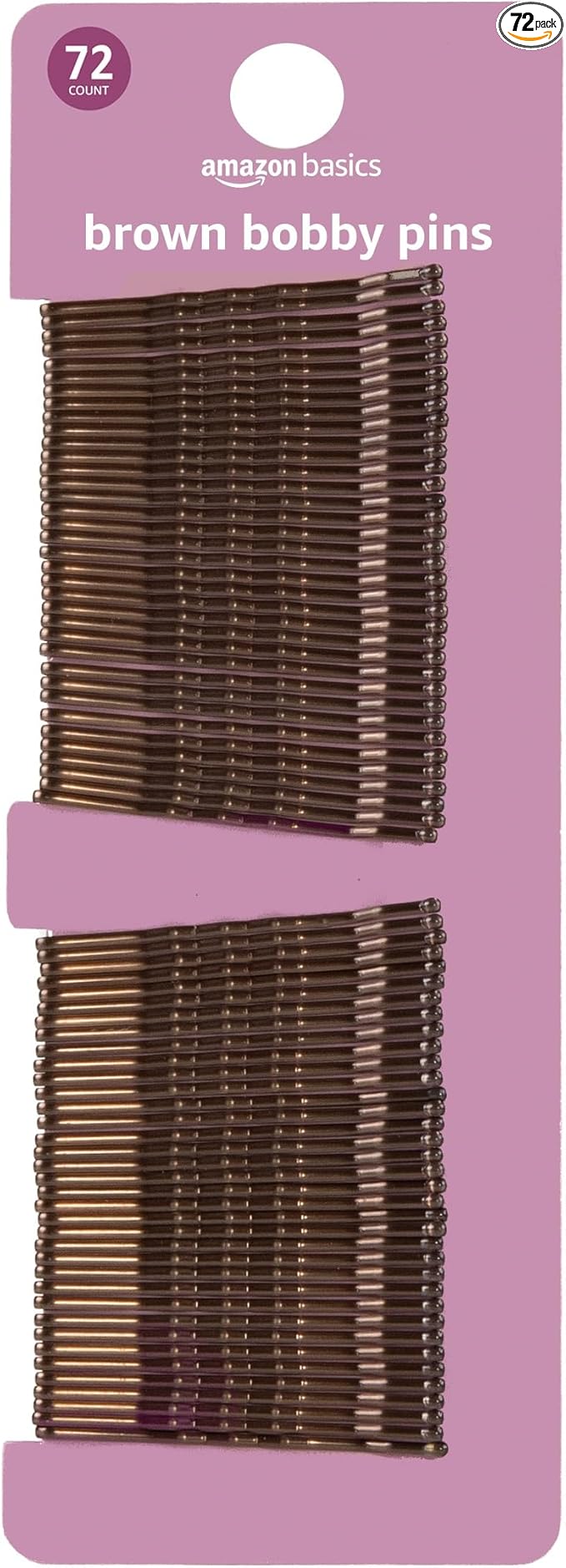 Amazon Basics No Slip Bobby Pins, 72 count, Brunette Brown, High Gloss Bobby Pins for Pain Free, Comfortable, All-Day Styling and UpDos. For All Hair Types