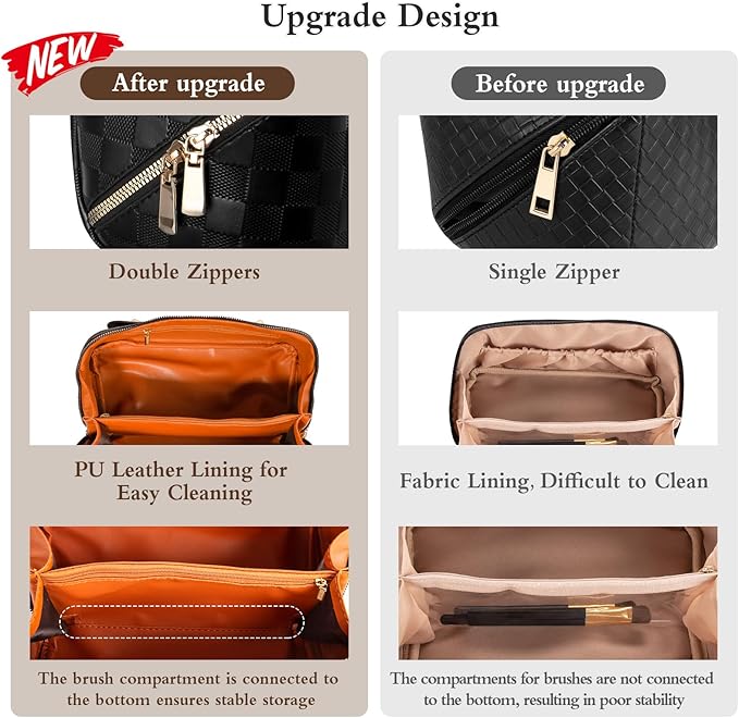 Abiudeng Travel Makeup Bag,Large Capacity Toiletry Bag Cosmetic Bags for Travel Essentials,Waterproof Portable Pouch Open Flat Makeup bag Organizer with Divider and Handle(Checkered-Black)
