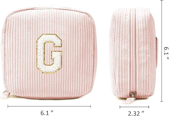 LETGO Birthday Gifts for Women Small Personalized Initial Monogram Makeup Bag,Preppy Corduroy Makeup Bags Travel Toiletry Bag Cute Pouch Purse for Her Mom Girlfriend Wife Sister Teacher Bridesmaid