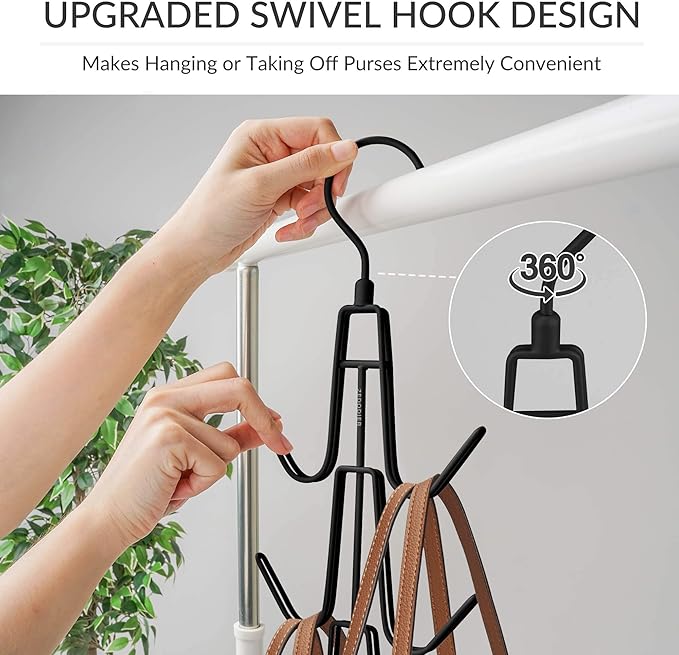 ZEDODIER Purse Hanger Organizer for Closet, 2 Pack Hanging Bag Holder, Keeping Purses Visible And In Good Condition, Metal Handbag Storage Hook Backpack Rack Space Saving Hanger, Black
