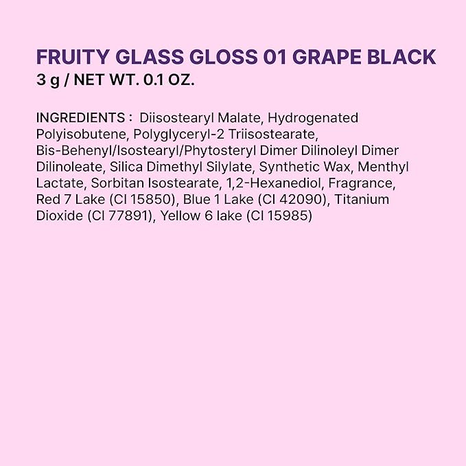 COLORGRAM FRUITY GLASS GLOSS 01 GRAPE BLACK | Non-Sticky Glossy Lip Tint with Glass-Like Shine | Long-Lasting Hydrating Lip Gloss for Smooth & Plump Lips