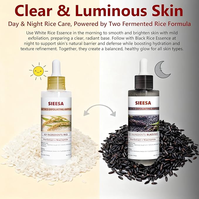 Peel Shot Glow Rice Peeling Ampoule Duo, White Rice Refines Texture+Hyaluronic Acid Locks Moisture, Black Rice Niacinamide Controls Oil Salicylic Acid Gentle Pore Clean, For Various Skins (5.4 fl oz)