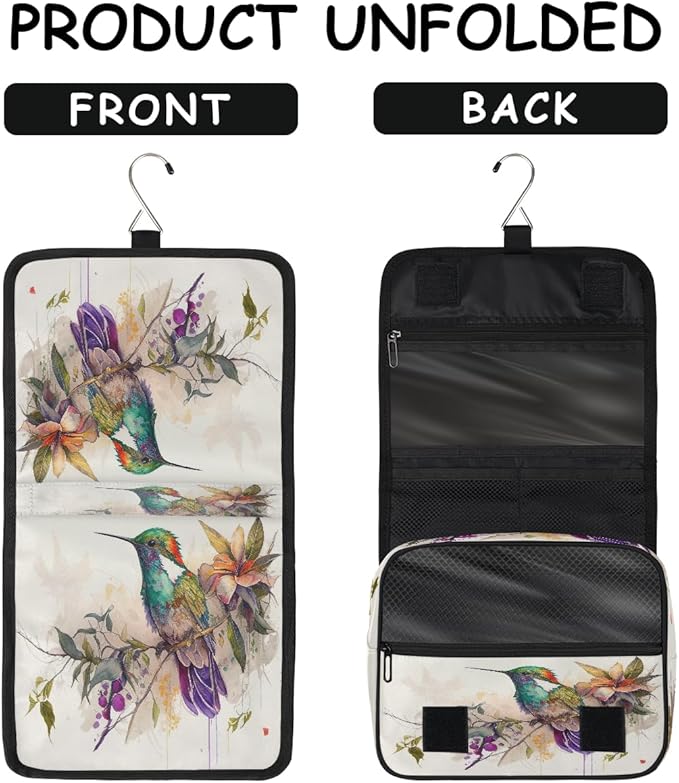 Travel Toiletry Bag for Women & Men Colorful Art Bird Hanging Cosmetic Organizer Portable Waterproof Makeup Case Make Up Bag with Compartments Travel Essentials for Bathroom Shower
