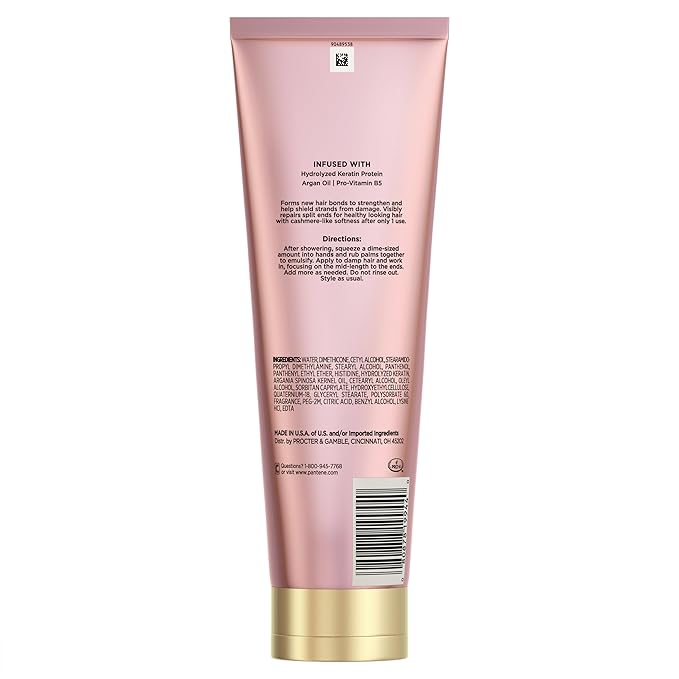 Pantene Keratin Leave-In Conditioner with Argan Oil, Protein Treatment for Dry, Damaged & Color-Treated Hair, Repairs Split Ends & Protects from Damage, Formaldehyde-Free, 8.4 Fl Oz