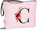 Vavabox A-Z Personalized Makeup Bag, Birthday Gifts for Women Mom, Gifts for Best Friend, Bride Bridesmaid Cosmetic bag (C, Pink)
