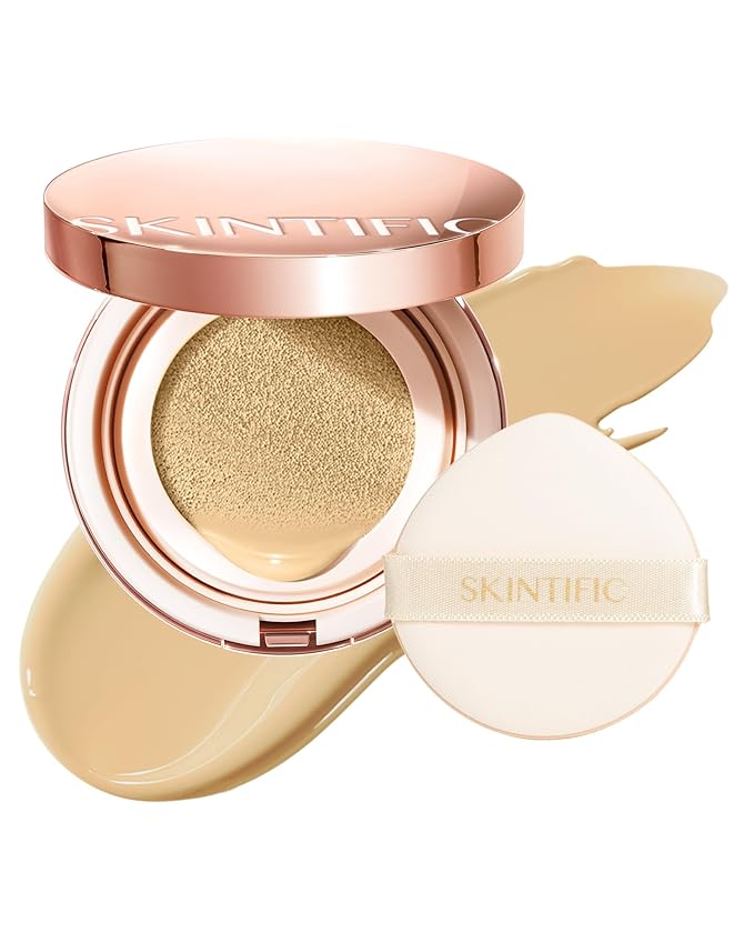 Full Coverage Cushion Foundation, Weightless, Skin Fit, Satin Glow Finish, Oil-Control Waterproof Foundation, Sweatproof Flawless BB Cream CC Korean Makeup,Tattoo Cover Up, Buildable(#22W Sheer Beige)