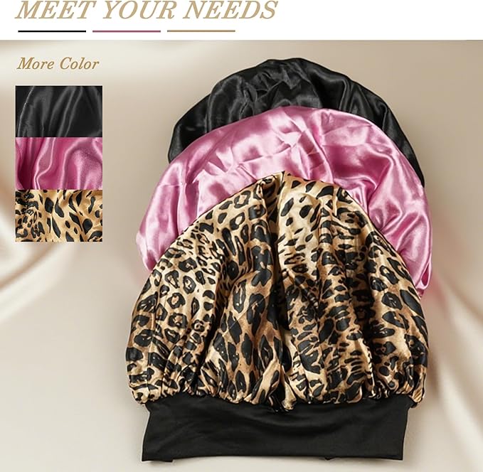 Satin Hair Bonnet for Sleeping Women, Double Layer Silk Bonnets for Women with Tie Band, for Braids Curly Long Hair