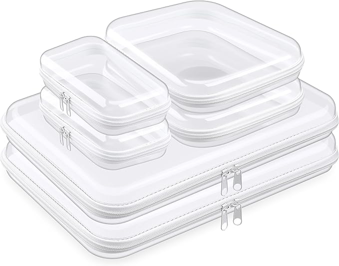Sanwuta 6 Pcs Clear Hard Zipper Case Hard Plastic Zipper Pouches Makeup Bag Pencil Pouches Transparent Cases for Snacks Plastic Storage Organizer Box for Travel(Clear,Three Sizes)