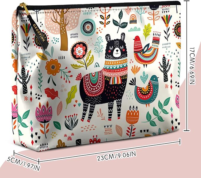 Cute Makeup Bag for Purse Waterproof Cosmetic Bags for Women Funny Smooth Zipper Travel Toiletry Pouch 10X8 Inches-Creamy Alpaca Makeup pouch