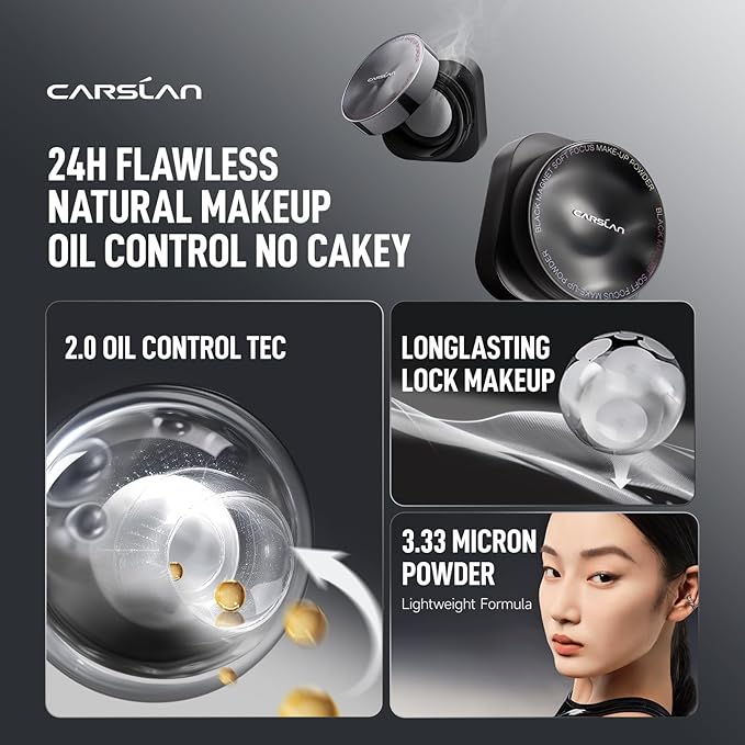 CARSLAN 2.0 Black Magnet Soft Focus Make Up Powder, Waterproof Loose Setting Powder, 24H Longlasting, Oil Control, Talc-Free Face Powder, Cool Version, 05 Translucent For Dry&Com Skin, 0.28Oz