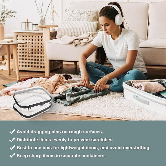 Hard Sided Clear Zipper Case for Storage- Professional-Grade Plastic Clear Zipper Pencil Case,Toy Storage Bins, Toiletry Bags, Travel Organizer（Black,2 Pack, M）