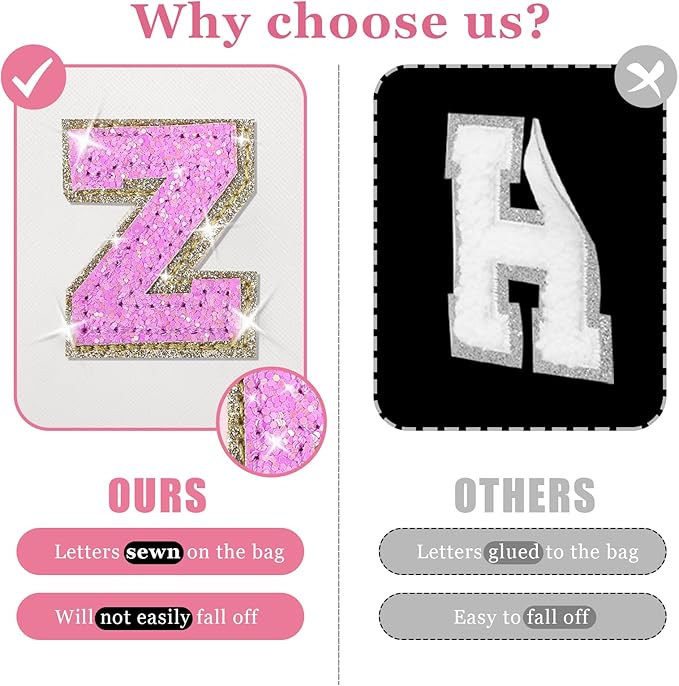 Initial Letter Patch Makeup Bag, Preppy Glitter Pouch Cosmetic Bag, Small PU Travel Toiletry Bag Zipper, Personalized Monogrammed Gift for Friends, Sisters & Teens (Letter Z)