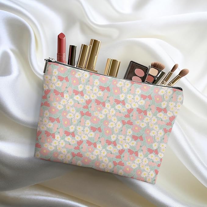 4 Packs Vintage Daisy Flowers Makeup Bag Floral Cosmetic Bag Friend Friendship Gifts for Women Girls Sister Coworker Botanical Travel Organizer Zipper Pouch Christmas Thanksgiving Birthday Gifts