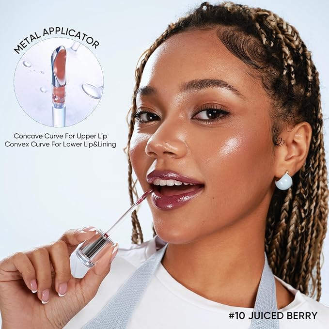 JUDYDOLL Ice Watery Lip Gloss- Long Lasting & Transfer-Proof, Infused with 86% Essence with Ice Iron Applicator, Non-Sticky Glossy Finish for Daily Wear, Mirror Lip Glazes, Moisturizing Plumping Gloss