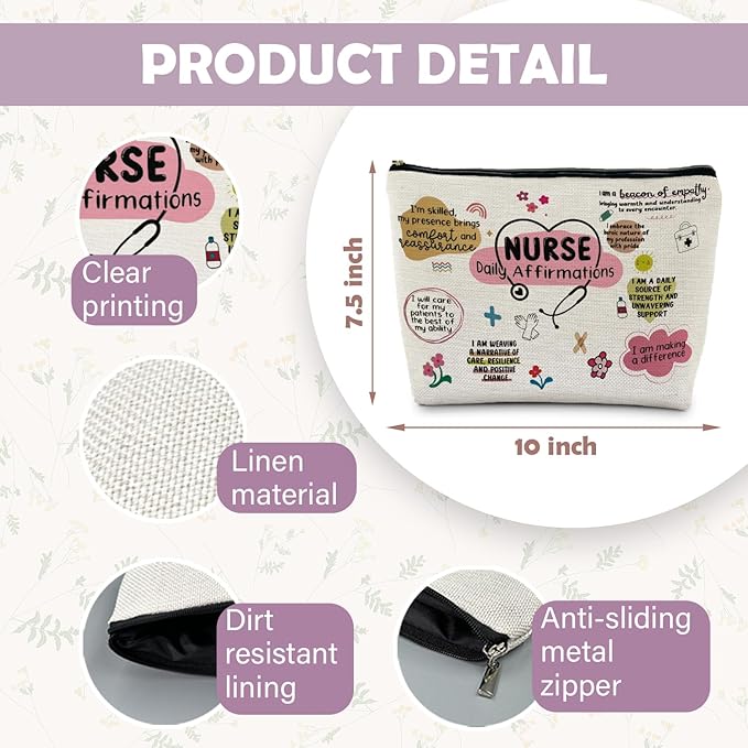 Nurse Makeup Cosmetic Bags - Women's Appreciation & Graduation Gift with Daily Affirmations