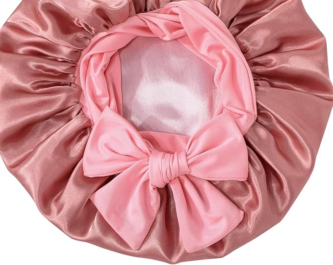 GDTOGRT Satin Silk Bonnet for Sleeping Women - Double Layer Sleep Hair Bonnets Caps for Curly Braid Hair with Tie Band