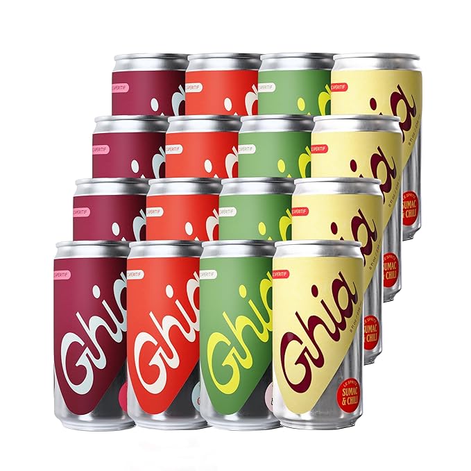Ghia Non-Alcoholic Le Spritz | Variety 16-Pack | Canned Mocktail & Cocktail Mixer, Zero Proof Sparkling Apéritif with Soothing Herbal Extracts | No Sugar, No Artificial Flavors, Caffeine-Free (Lime & Salt, Soda, Ginger, Sumac & Chili)