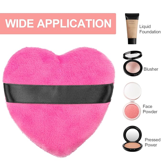 OIIKI 4PCS Makeup Puffs, Cotton Powder Puff, Makeup Tool Sponges Blender Cleanser, in Love Shape with Strap, for Cosmetic (Gray+White+Rose+Black)