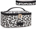Montana West X Wrangler Travel Makeup Bag 2pcs Set Large Cosmetic Bag with Makeup Brush Holder Portable Make Up Organizer Cute Toiletry Bag with Divider and Handle for Women Leopard