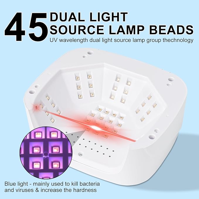 LIMEGIRL UV LED Nail Lamp Kit for Gel Polish Professional Fast Curing White Dryer Light Set with 45PCS Lamp Beads and Gloves and Auto Sensor Cordless Rechargeable Nail Art Cure Machine for Manicure