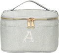 EURYNOME Sparkling Monogram Makeup Bag - Water-Resistant Travel Cosmetic Organizer (8.3x5.1x5.1 Inch) for Women, Custom Letter A Design