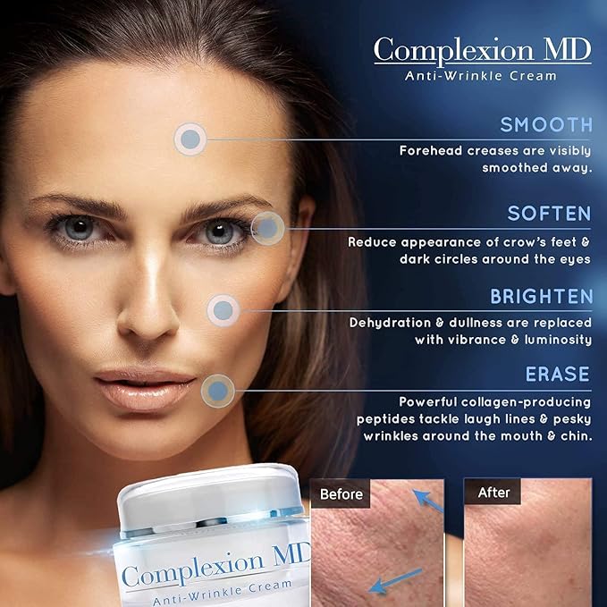 Antioxidant Rescue Cream and Complexion MD Advanced Anti-Wrinkle Cream – Clinically Tested Multi-Peptide with Hyaluronic Acid – Face Moisturizer – Hypoallergenic for All Skin Types – 1 Oz (2 items)