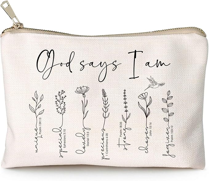 God Says You Are Cosmetic Bag, Christian Makeup Bag Bible Verse Floral Bible Verse Makeup Case for Women, Inspirational Cosmetic Bag, Sister Gifts, Affirmations Gifts (God says I am ...)