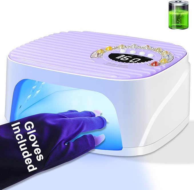 LIMEGIRL UV LED Nail Lamp Kit for Gel Polish Professional Fast Curing Purple Dryer Light Set with 45PCS Lamp Beads and Gloves Cordless Rechargeable Nail Art Cure Machine for Manicure Pedicure