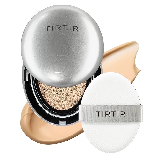 TIRTIR Mask Fit Aura Silver Cushion Foundation | Semi-glow Finish, Natural Coverage, Moisturizing, Lightweight, Korean cushion foundation (#25N Mocha, Full Size, 0.63 Fl Oz)