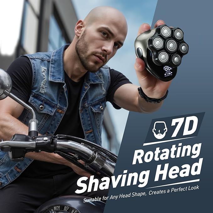 Head Shavers for Bald Men: 7D Detachable Electric Razor - IPX6 Waterproof Wet Dry Rotary Shavers - LED Display Rechargeable Head Shaving with Fast Charging, Gray