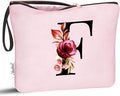 Vavabox A-Z Personalized Makeup Bag, Birthday Gifts for Women Mom, Gifts for Best Friend, Bride Bridesmaid Cosmetic bag (F, Pink)