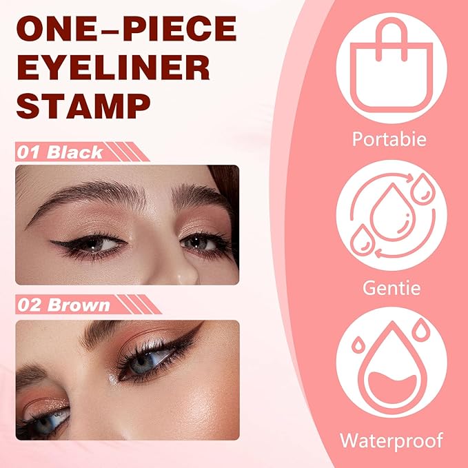 2pcs Gel Eyeliner Pencil Set, New Foldable Eye Liner Stamp for Perfect Wings, Smudge Proof & Waterpoof Liners Tool Pen (Black)