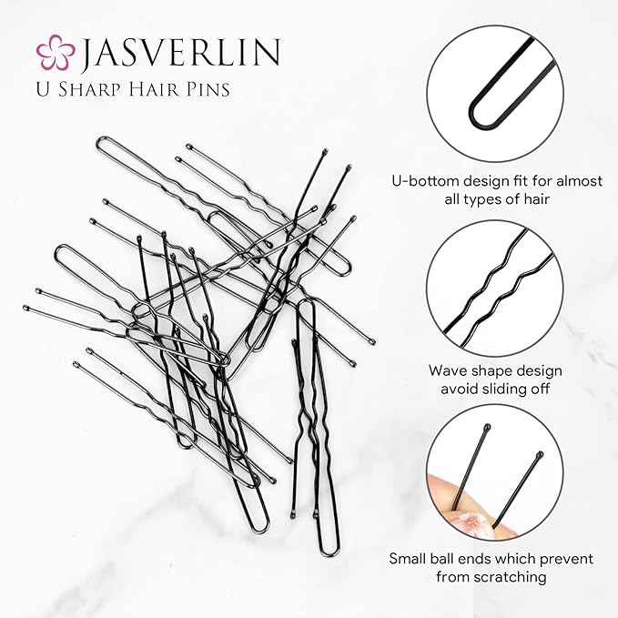 U Shaped Bobby Pins for Thick Bun Hairstyle, Ballet Hairpins for Women Girl Large Bunheads 2.4in 100pcs (Black)