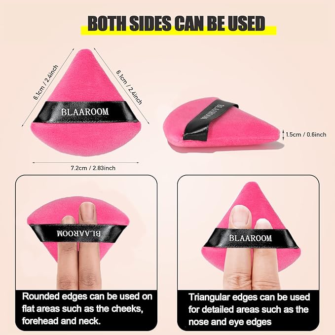 BLAAROOM 12 Pieces Powder Puff Face Makeup Puff Triangle Powder Puffs for Loose Powder Wet Dry Powder Soft Cosmetic Foundation Sponges Wedge Shape Beauty Makeup Tools - Rose Red