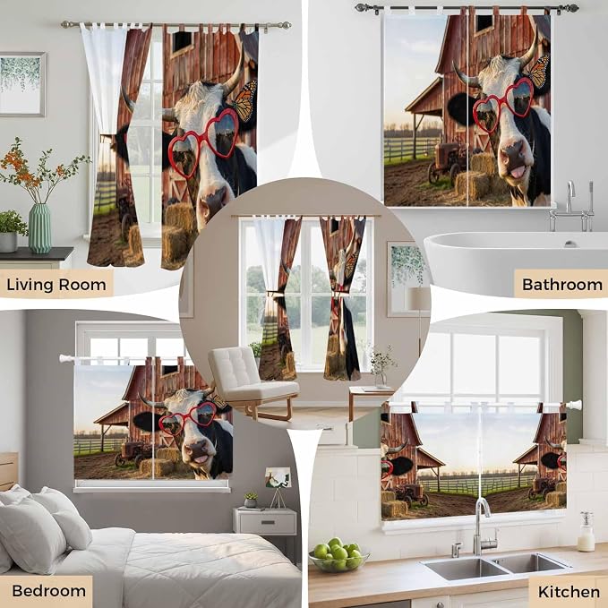 Farm Cows Bedroom Curtains 72 Inch Length, Window Curtains Tab Top, Farmhouse - Image 7