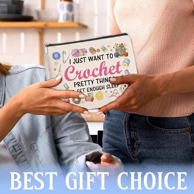 Crochet Gifts Makeup Bag for Crocheters Knitters, Crochet Lovers Knitting Gifts for Women Mom Grandma Cosmetic Bag with Zipper Travel Toiletry Pouch for Purse