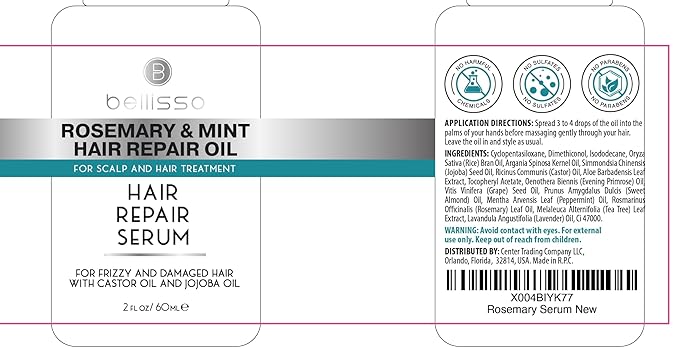 Rosemary Mint Oil Hair Serum - Thickening Products for Women and Men - Strengthening Treatment for Dry, Damaged, Frizzy Split Ends - Control Frizzy, Thinning and Curly Locks - Scalp Moisturizer