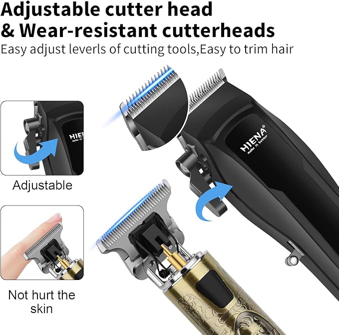 HIENA PRO Professional Cordless Hair Clippers for Men, T-Blade Beard Trimmer & Foil Shaver Set, Barber Clipper Hair Cutting Grooming Kit, Barber kit