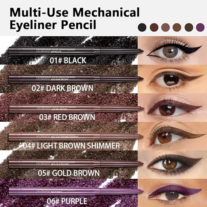 Kaely 2Pcs Dark Brown Light Brown Shimmer Gel Eyeliner Pencil, Smooth Eye Liner Waterproof Smudge Proof, Built in Sharpener, Long Lasting Eye Makeup, Vegan & Cruelty-Free, 02+04