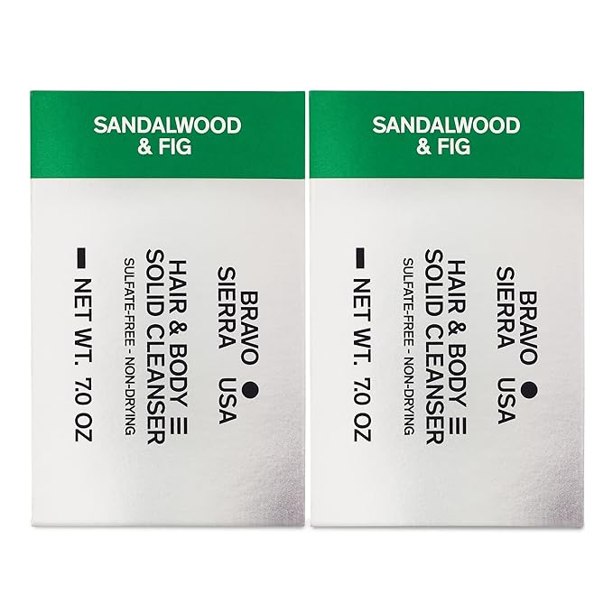 Bravo Sierra Body and Hair Mens Soap Bar, 2-Pack - All-In-One Shampoo & Soap for Face, Hair & Body - Sandalwood & Fig, 7 oz - Coconut, Shea Butter & Oat Flour for Soft Skin & Healthy Hair