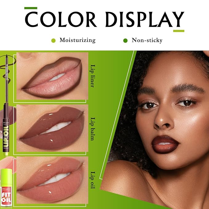 Dark Brown Lip Liner and Lip Gloss Set, Lip Combo Moisturizing Lip Balm Oil Plumping Lips Pencil Lightweight Non Sticky Tinted Lip Click Balm Liquid Lipstick Makeup for Women