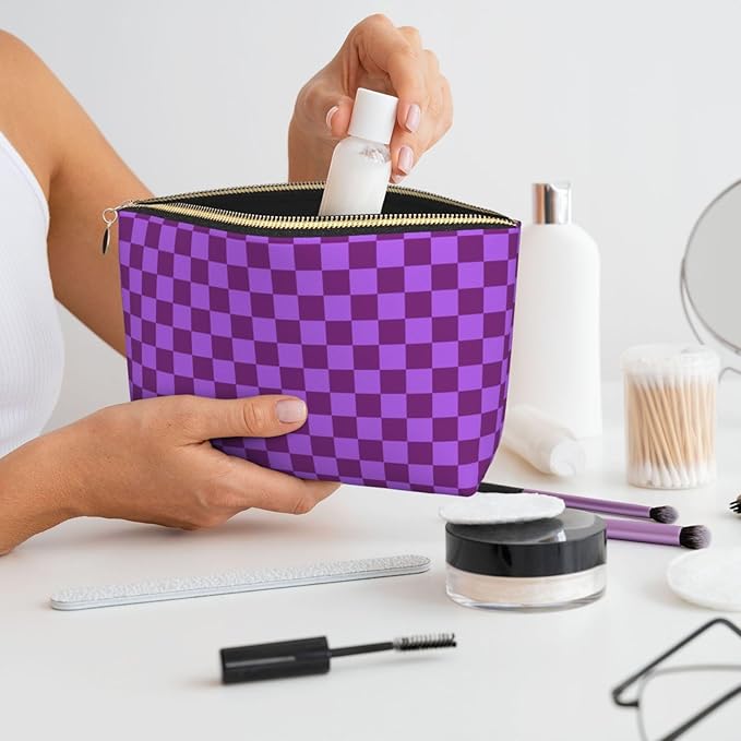 Womens Leather Makeup Bag Cosmetic Bag Travel Toiletry Bags Make Up Bags for Women Adult (Elegant Purple)
