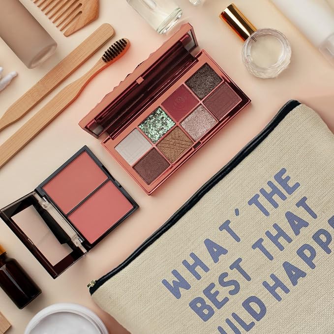 What's the Best That Could Happen Inspirational Makeup Bag for Purse, Positive Affirmations Gifts Cosmetic Bag Travel Toiletry Bag for Women, Motivational Zipper Makeup Pouch