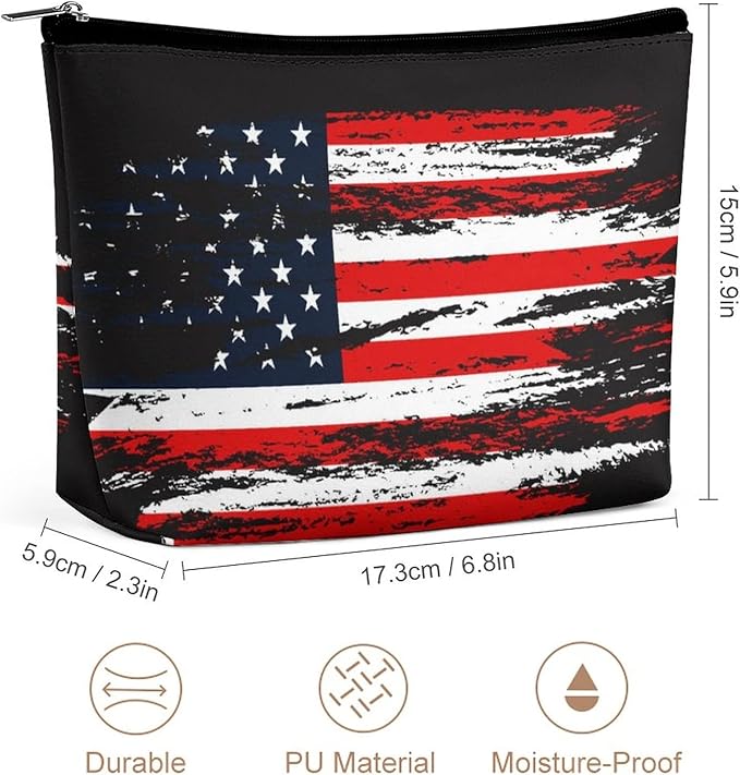 Vintage Retro American Flag Art Toiletry Bag Holder Portable Gift for Girls Women Large Capacity Travel Makeup Train Case for Cosmetics Digital Accessories Fashion Travel Bag
